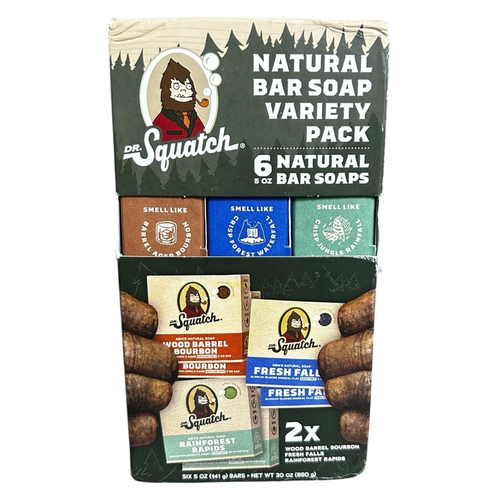 Dr. Squatch 6 Bar Soap Variety Pack Bourbon Fresh Falls Rainforest NWT